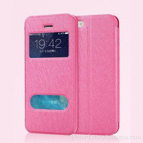 New Arrival Leather Cases for iPhone 5s, Silk Texture, Double Touch Windows